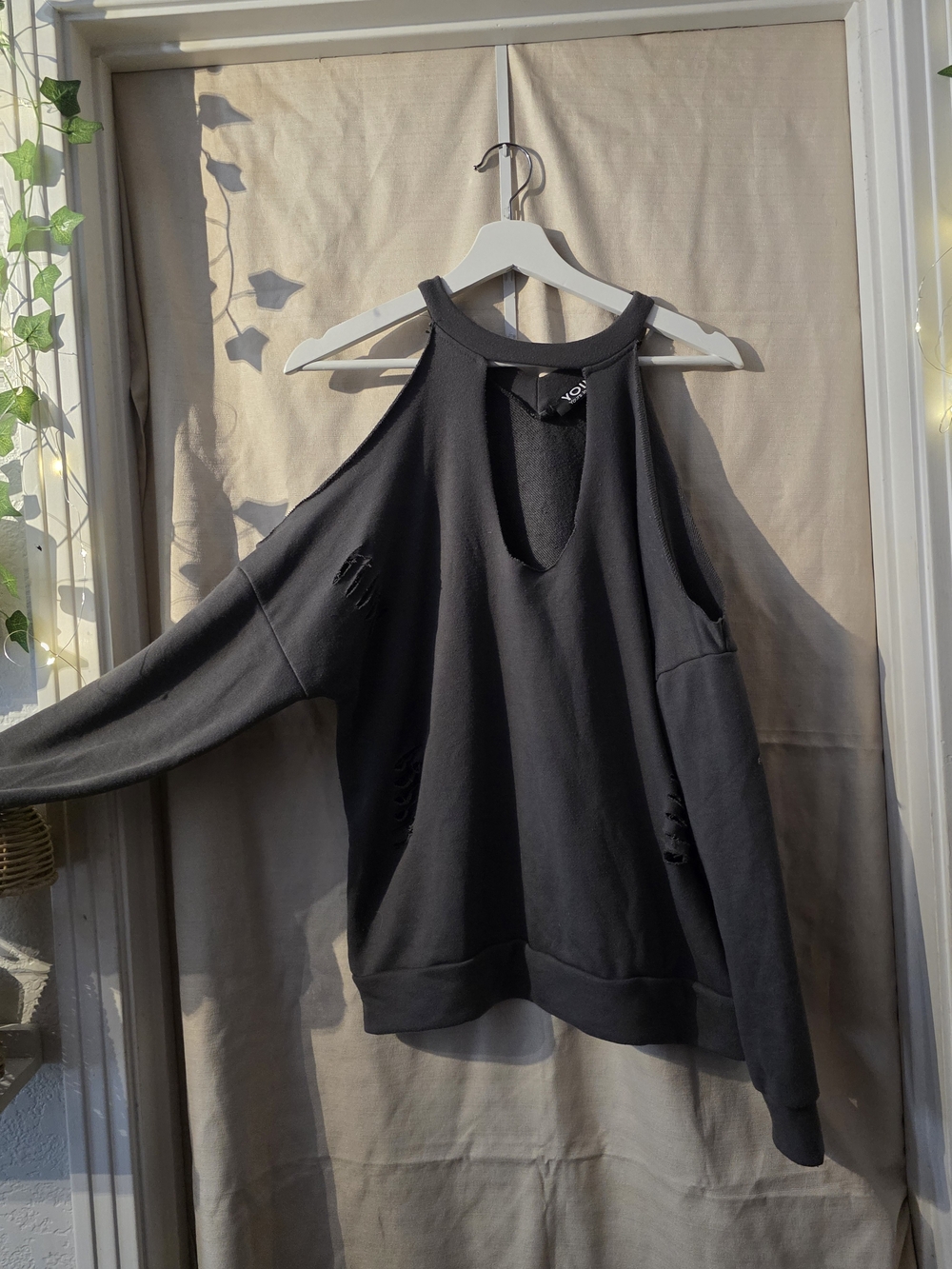 Cold-Shoulder Black Distressed Women's Top